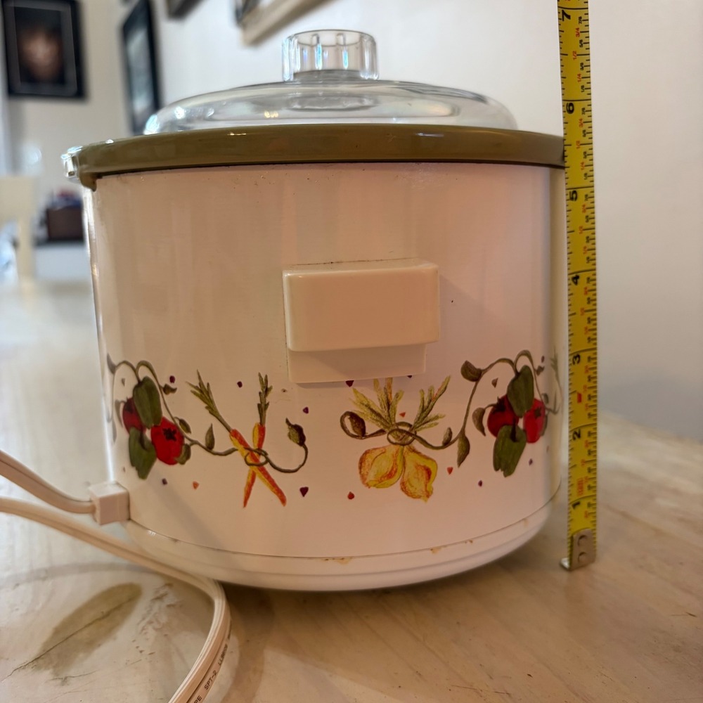 Sunbeam Slow Cooker SC115 White Green Vegetable Print Vintage Style Small Pot - Picture 5 of 6
